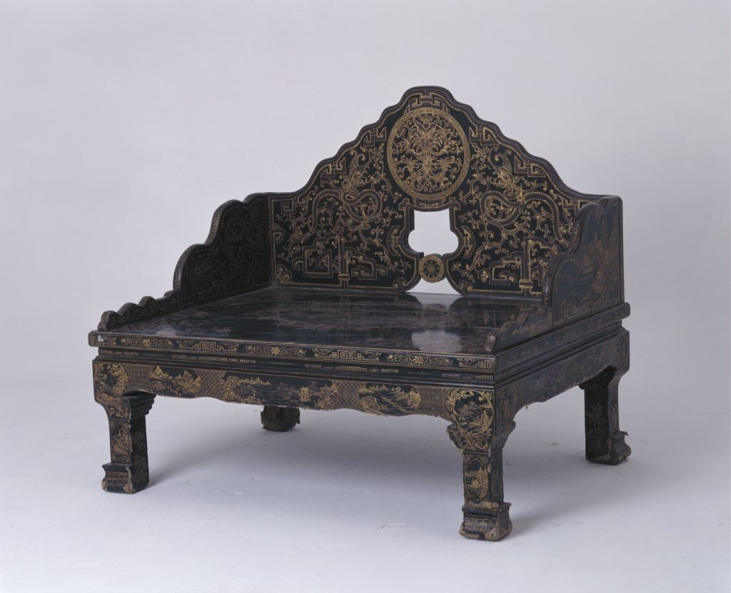 图片[1]-Gold Dragon Carved Throne in Black Lacquer-China Archive